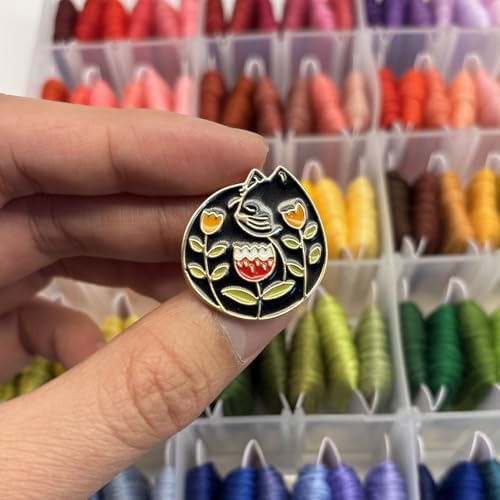 Needle Minder for Keeping Sewing & Embroidery Needles – Magnetic Needlepoint Holder, Cross Stitch Supplies – Secure & Decorative Needle Minders for Stitching & Crafting (Floral Cat)