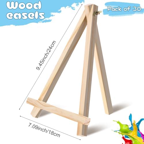 Marspark 30 Pack 9 Inch Wood Easels Bulk Tabletop Easel for Painting Small Easel Stand for Painting Canvas Easels Display Stand Tripod, Back to School Gifts, Portable Canvas Photo Picture Sign Holder