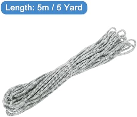 MECCANIXITY Twisted Cord Trim, 5 Yard 3mm 3-Ply Twine Braided Rope Shiny Thread String for Craft Gift Bag Curtain Christmas Decor, Silver - 5m