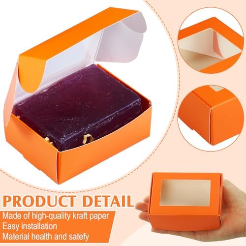 Zonon 30 Pcs Mini Kraft Soap Boxes with Window Homemade,Orange