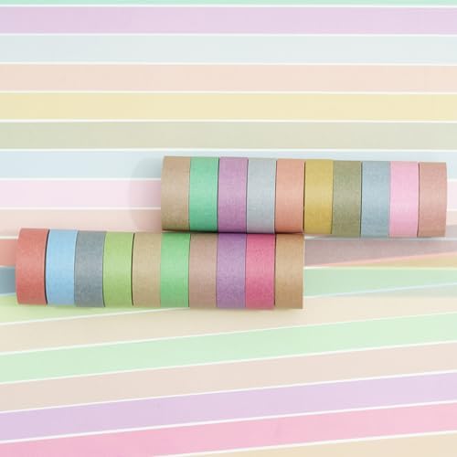YUBBAEX 20 Rolls Solid Colors Washi Tape Set Pastel Colored Masking Rainbow Decorative Tapes, Designer's Selection (Macaron)