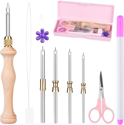 Punch Needle Tool with 5 Needles and Storage Box,Adjustable Needle Punch