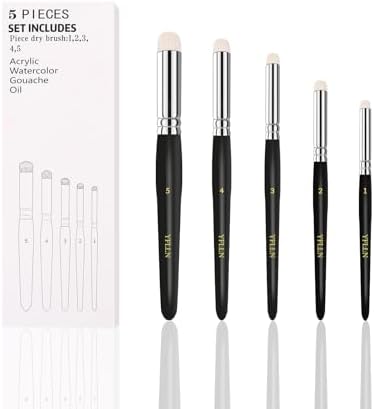 Dry Brush Miniature Painting Drybrush Set, 5 Sizes (#1, #2, #3, #4, #5) Animal Hair Brushes for Advanced & Professional Art, Black