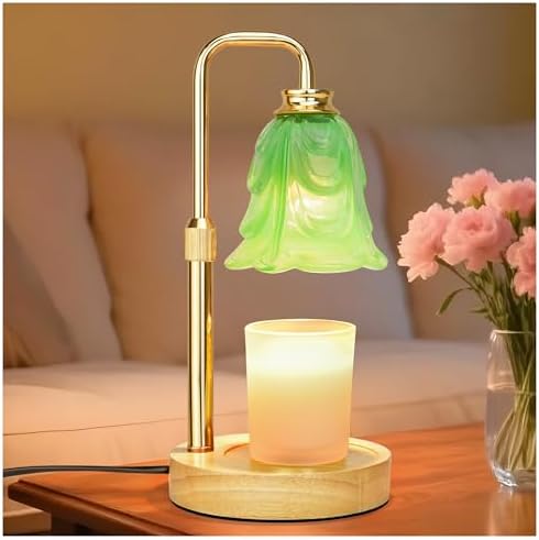 XJZJY Green Flower Candle Warmer Lamp with Timer, Birthday Gifts for Women | Dimmable wax melt warmer with 2 bulbs for jar candles, height adjustable, Green tulip design, home decor, housewarming gifts
