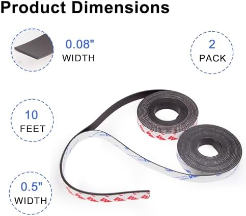 Towjug A+B Paired Magnetic Tape with Adhesive 10ft x 1/2in x 0.06in, 2 Pack