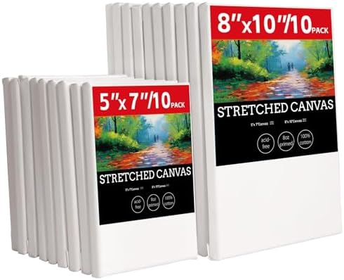 20 Pack Stretched Canvases for Painting-10 Packs of 5x7,8x10