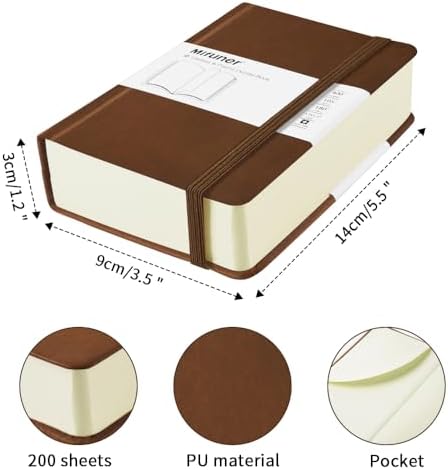 Mifuner Small Rectangle 3.5x5.5 200 Sheets 105gsm Mini Notebooks Blank Pages Sketchbooks Pocket Paint Writing Diary Memo PU Leather Cover Brown