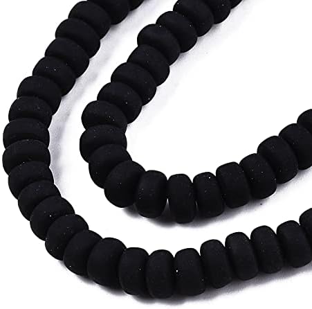 Beadthoven 10 Strands 6mm Vinyl Clay Heishi Beads Black Rondelle Flat Round Disc Polymer Clay Beads Loose Handmade Spacers for DIY Necklace Surfer Bracelet Jewelry Making Supplies 3mm Thick Adult