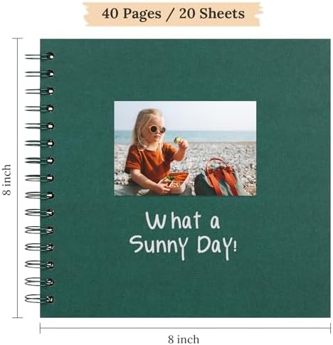 Scrapbook Photo Album 8"x8" 20 Sheets 40 Pages Hardcover Kraft Paper Green