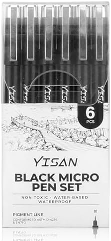 YISAN Ultra Fine Tip Pens Black 01,Extra Fine Point Writing Ink Pens,0.25mm No Bleed Thin Art Markers for Drawing,Bible,Manga,6 PCS,70320