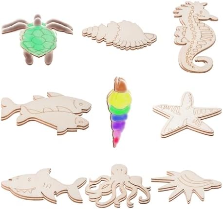 54PCS Ocean Unfinished Blank Wooden Cutouts Craft for Kids | suit for Children's Painting DIY Room Decoration Gift Giving Surprise (54Ocean)