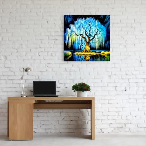 Blue Tree Diamond Art Kits for Adults, 5D Diamond Painting for Adult Beginners, DIY Full Drill Round Gem Painting Dot Art for Adults，Home Wall Decor 13.78x13.78 Inch