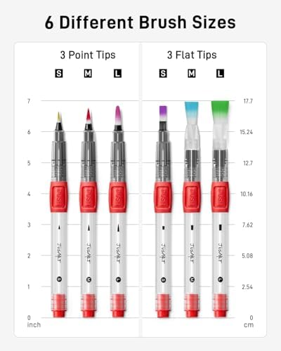 JusArt Water Brush Pens 6-Pack Leak-Proof Refillable Watercolor Pens