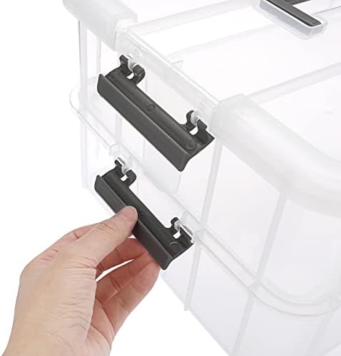 JUXYES 2-Tiers Plastic Stack Carry Storage Containers Box wih Handle Lids