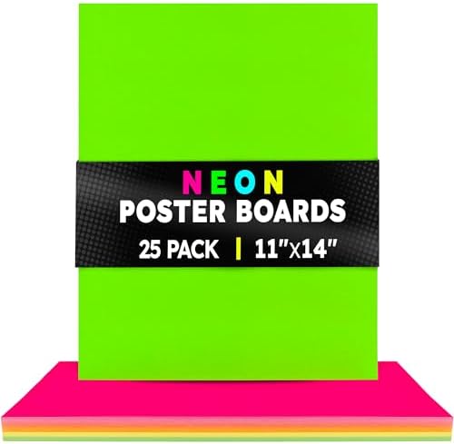 Hygloss Medium Poster Board 11x14 - 25 Assorted Neon Color Bulk Pack - 10 Pt. Thickness Colored Poster Board Paper for Projects, Signs, Displays - Posterboard Multipack 11" x 14"