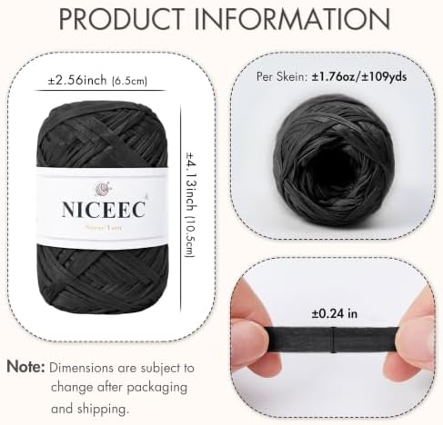 NICEEC 6 Skeins Soft Tape Yarn-Black