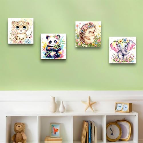 bleihum 4 Pack Paint by Numbers Kit for Kids with Frame Wooden Easel | Animal Paint by Number Kids Ages 8 12, Easy Animals Panda Elephant Acrylic Painting for Boys Girls Home Decor 8x8Inch