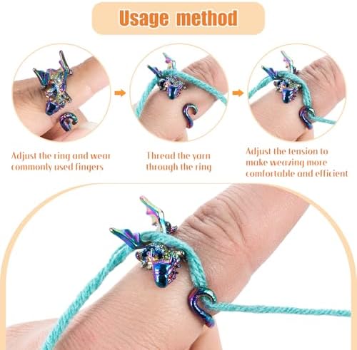 HUISUYTON 4PCS Adjustable Dragon Crochet Tension Ring for Finger(Colorful)