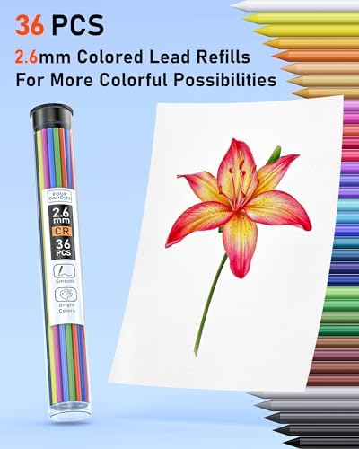 Four Candies 2.6MM Color Lead, 36 Color Pencils Refills 72 PCS | Assorted Colored Leads Colored Mechanical Pencil 2.6mm for Coloring and Drawing