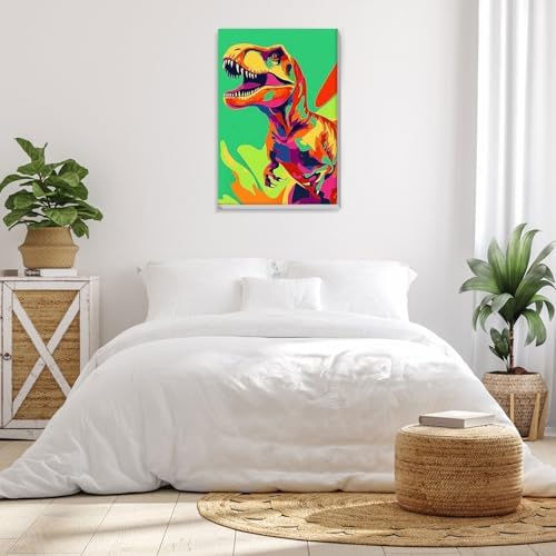 Bowetile Framed Cartoon Paint by Numbers for Kids Beginners, Dinosaur Paint by Numbers for Kids Ages 8-12, Kids Paint by Number Kits on Canvas, DIY Acrylic Number Painting for Home Decor, 8x12in