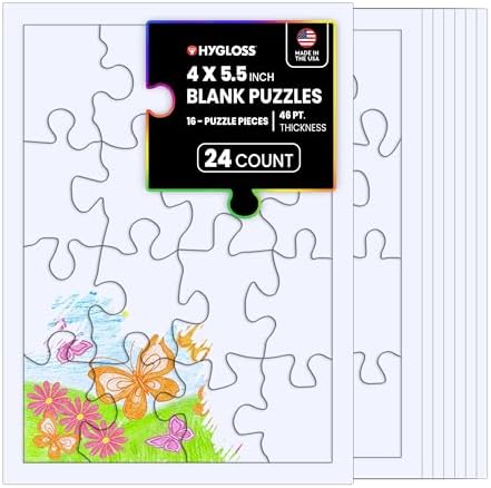 Hygloss 24 Blank Jigsaw Puzzles – 4 x 5.5 Inch, 16 Pieces Each – DYI party invites, Perfect for Decorating, Kids' Activities, Arts & Crafts or Party Favors - Puzzle Pieces to Draw On for Crafts