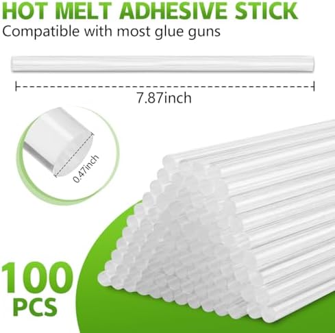 KISEER 100 Pack Clear 0.43 x 8 Inch Full Size Hot Glue Sticks Universal Fit Glue Gun for Bond Wood Plastic Fabric Foam DIY Craft Projects Home Decorations and Sealing