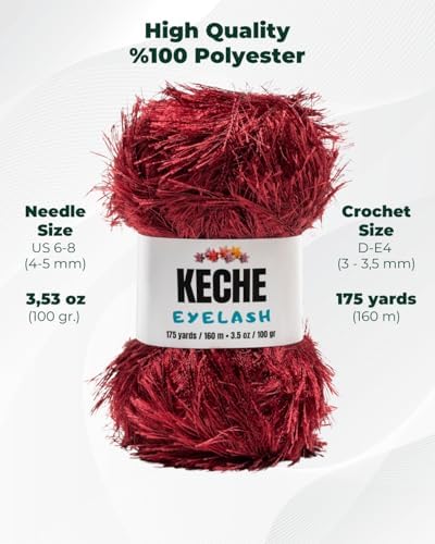 Eyelash Fun Fur Yarn - Premium Soft Crochet Yarn DIY Hand Knitting 100% Polyester 175 Yds 3.53 Oz - Burgundy