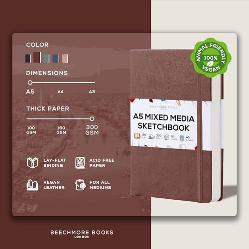 Beechmore Books A5 5.8x8.3 Mixed Media Sketchbook 300 GSM/140LBS
