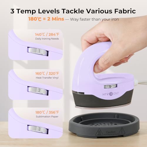 HTVRONT Heat Press Mini Heat Press Machine, Mini Iron for Crafts | Heats Up Quickly & 3 Heat Setings, Perler Beads Iron, Small Heat Press Machine for T Shirts, Hats