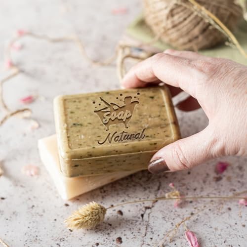 PH PandaHall Bathtub Soap Stamp, Character Soap Embossed Stamp Text Acrylic Square Handle Soap Stamp for Handmade Soap Cookie Clay Pottery Stamp Biscuits Gummier Making Projects