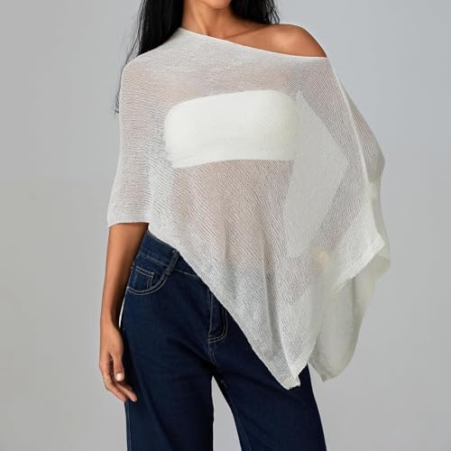 Women Sheer Poncho Top Knit Crochet Irregular Shrug Bolero Shawl Lightweight See Through Beach Cover Up