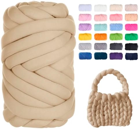 JeogYong Chunky Yarn for Hand Knitting, 1.1lb/20 Yards Arm Knitting Bulky Giant Tubular Yarn for Bags, Baskets, Pillows, Pet Nests, DIY Crafts (Khaki)