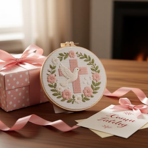 JJFox Embroidery Kit for Beginners and Adults, DIY Hand Embroidery Starter Kit with Cute Pattern, Cross Stitch Needlepoint Set with Hoop, Threads and Instructions (Cross)
