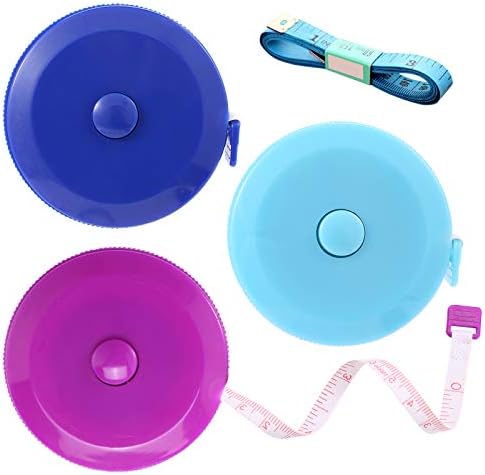 Measuring Tape Retractable, 60 Inch Soft Fabric Tape Measure for Body, Push Button Sewing Measurement Tape for Cloth Waist(3 Pack/Blue Purple Sky Blue)