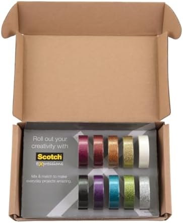 Scotch Glitter Washi Tape, 10 Rolls, Great for Holiday DIY and Wrapping, School Supplies, Craft Supplies, and Teacher Appreciation Gifts (Pack of 80)