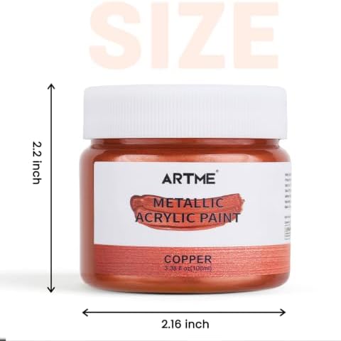 ARTME Metallic Copper Acrylic Paint, 3.38oz/100ml Copper Leaf Paint, Non Toxic, Non Fading Craft Paints for Metal, Wood, Clay, Fabric, Canvas, Furniture, Handcrafts, Art Supplies