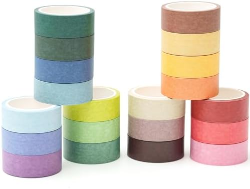 YUBBAEX 20 Rolls Solid Colors Washi Tape Set Pastel Colored Masking Rainbow Decorative Tapes, Designer's Selection