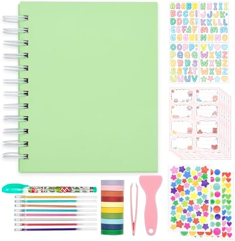 Scrapbook Self Adhesive Photo Album 25 Pages Hard Cover DIY Photo Album for Instant Camera Print Paper with DIY Accessories (Mint)