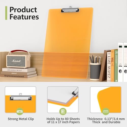 Extra Large Clipboard, 11 x 17 Orange Plastic Drawing Board