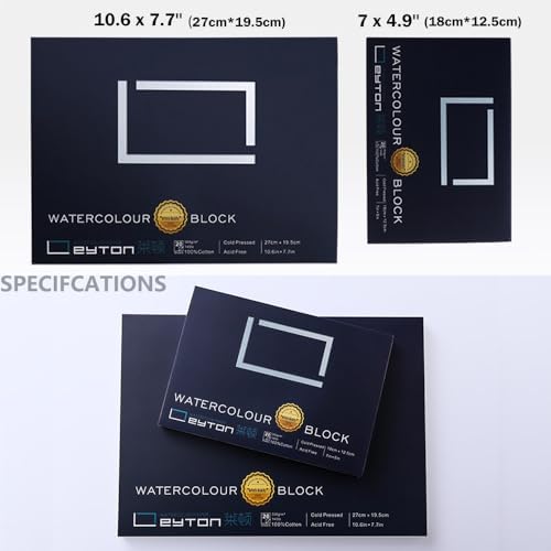 Non-Warping 100% Cotton Watercolor Paper Block - 20 Sheets of 160lb/350gsm Hot Press Water Color Art Supplies for Wet, Dry, and Mixed Media Painting, for Watercolor, Gouache, Acrylic (10.6 x 7.7'')