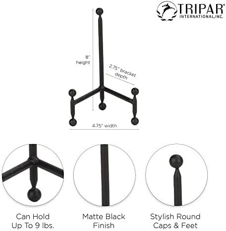 TRIPAR Modern Tripod Easel Display, Black Finish, Lightweight & Durable Design, Perfect for Displaying Pictures, Artwork, Plates, Tiles, & More, 8 Inch