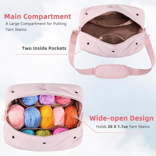 MYBAGZIGN Crochet Bag Organizer for Yarn & Hooks, Large Capacity Yarn Storage Bag with Yarn Holder Holes, Portable Crochet & Knitting Bag for Crocheting on the Go, Craft Travel Bag Gifts for Women