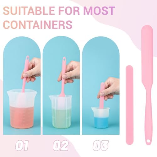 Gartful Silicone Stir Sticks Kit for Epoxy, 2pcs Large Spatula for Resin, 2pcs Large Silicone Stirring Sticks, Reusable DIY Craft Tool for Mixing Resin, Paint, Waxing, Liquid, Set of 4, Pink