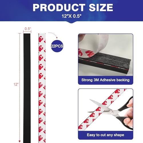 Magnetic Strips with Strong Adhesive Backing (22 Pack, 12" x 0.5") Flexible Magnetic Tape Heavy Duty, Flat Rubber Magnet Tape Strip for DIY Crafts, Art Projects, Photo, Tool Storage