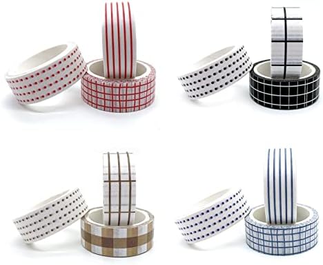 Basic Washi Tape Set 12 Rolls Dot & Grid Decorative Tapes for Journals, Planners, Scrapbooking, Gift Wrapping, DIY Crafts