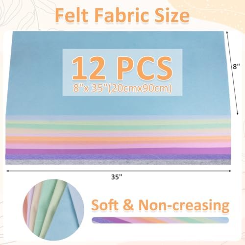 XSEINO 12 Rolls 8"x35" 1.4mm Thick Soft Felt Fabric Sheet 12 Assorted Mist Series Colors Felt Pack for DIY Craft Sewing Squares Nonwoven Patchwork
