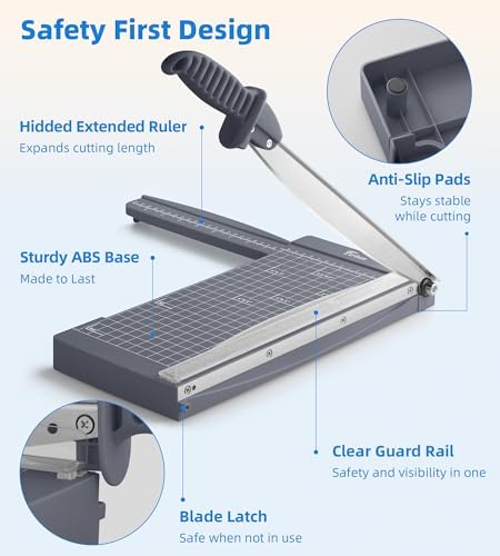 Firbon 12" Guillotine Paper Cutter with Hidden Ruler, Compact Paper Trimmer