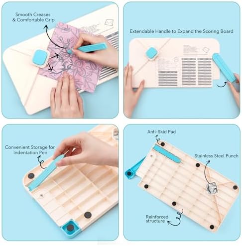 Envelope Punch Board, 3-in-1 Envelope Maker, Bows, Gift Box Punch Boards for Crafting, All-in-on Scrapbook Envelopes Scribe Punches Board with Indentation Pen for Handicrafts Crafts Scrapbooking Tool