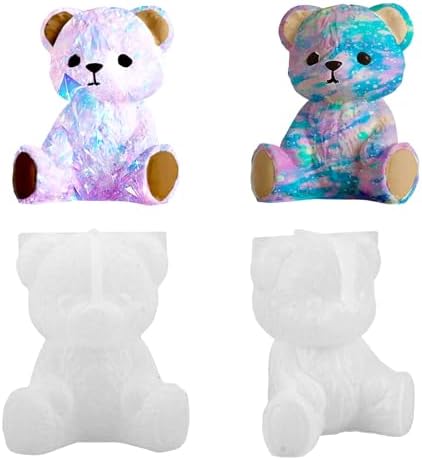 2 Pack Animal Silicone Molds, Bear Resin Molds with Realistic Snail Shapes, 3D Lifelike Candle Mold Fondant Chocolate Candy Candle Soap Molds Cake Home Decoration DIY Crafts (Bear)