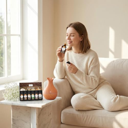 Coffee Essential Oils Set for Diffuser, 6 x10ml, Cakki Fragrance Oils Gift Set with Mocha, Latte, Cappuccino, Hot Chocolate, Vanilla, Oatmeal Latte. for Candle Making